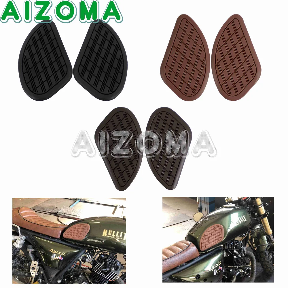 

Universal Protector 2pcs Black Brown Vintage Gas Tank Knee Pad Rubber Modified Sticker Decals Side Panels Traction Pad