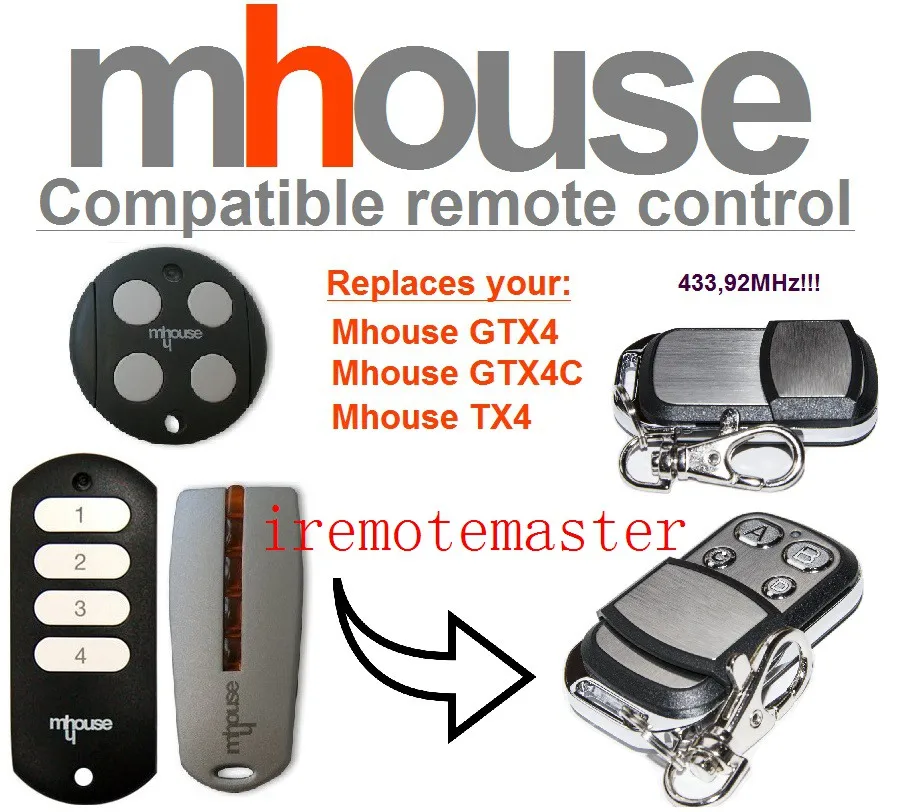MHouse GTX4, GTX4C,TX4 universal replacement remote control high quality 
MHouse GTX4, GTX4C,TX4 universal replacement remote control high quality