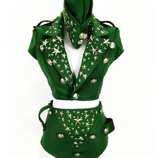 2015 women nightclub stage show performance Fashion sexy military triangle hat jacket short set dj Army Green costume bodysuit
2015 women nightclub stage show performance Fashion sexy military triangle hat jacket short set dj Army Green costume bodysuit