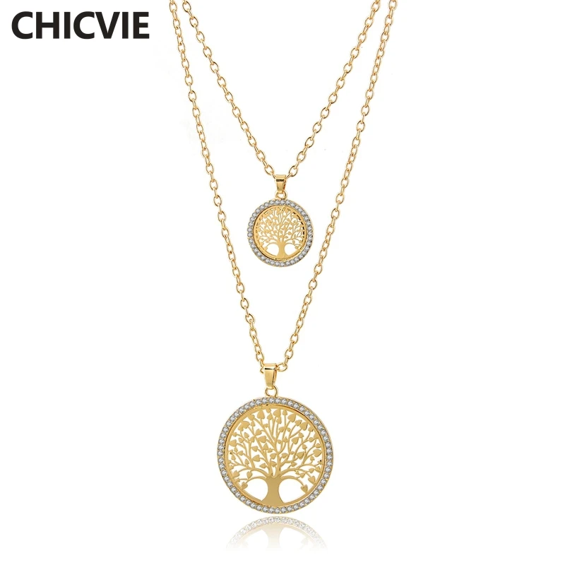CHICVIE New Round Shape Tree Of Life Layered Necklace Pendants Gold Jewelry Chain Statement Stainless Steel Necklaces SNE180062
CHICVIE New Round Shape Tree Of Life Layered Necklace Pendants Gold Jewelry Chain Statement Stainless Steel Necklaces SNE180062
