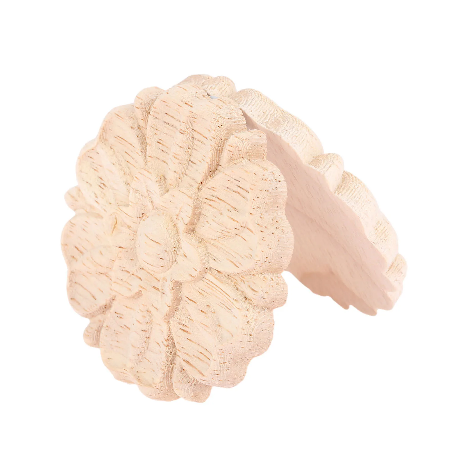 Description Picture 5 of item2Pcs 6cm Round Wood Carving Applique Oak Wood Furniture Decorative Mouldings Decal Cabinet Door Wood Figurine Craft Flower Board