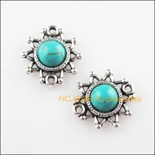 25Pcs Retro Tibetan Silver SunFlower Stone Charms Pendant Connectors 14x15mm 25Pcs Retro Tibetan Silver SunFlower Stone Charms Pendant Connectors 14x15mm
