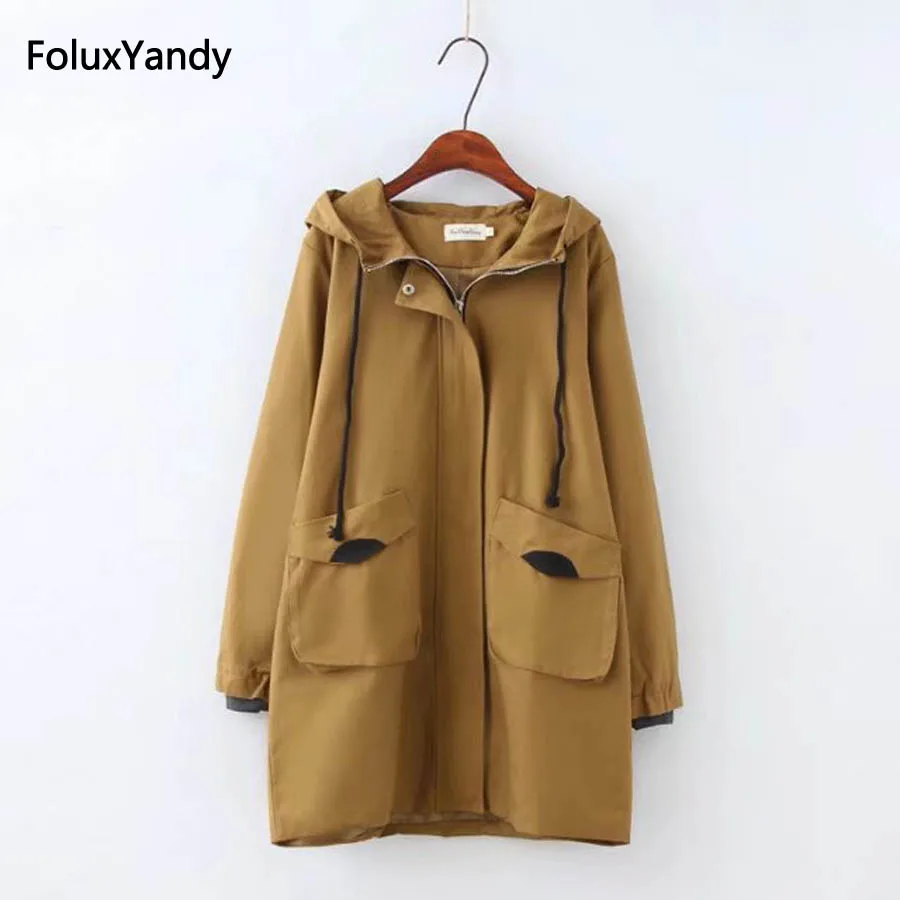 Hooded Autumn Trench Women Plus Size 3 4 XL Casual Pockets Zipper Loose Long Trench Coat Khaki/Black Outerwear KKFY310
Hooded Autumn Trench Women Plus Size 3 4 XL Casual Pockets Zipper Loose Long Trench Coat Khaki/Black Outerwear KKFY310