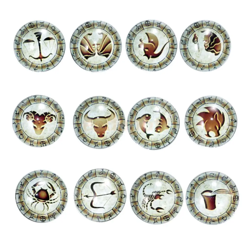 fityle 12 pieces Women/Men Fashion Zodiac Sign Bracelets Snap Button Jewelry Making Accessory Glass Cabochon Jewelry Making