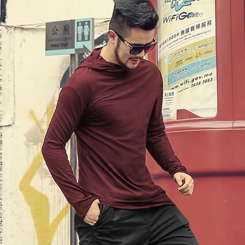 Men Spring New High Collar Long Sleeve Cotton Irregular T-shirt with Cap Men European Style Slim Casual Hooded T-shirt T908
Men Spring New High Collar Long Sleeve Cotton Irregular T-shirt with Cap Men European Style Slim Casual Hooded T-shirt T908