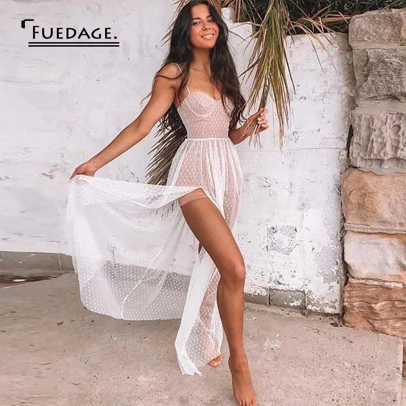 Fuedage White Spaghetti Strap Maxi Long Dress Women Lining Transparent Hollow Out Summer Dress Mesh Elegant Summer Dresses
Fuedage White Spaghetti Strap Maxi Long Dress Women Lining Transparent Hollow Out Summer Dress Mesh Elegant Summer Dresses