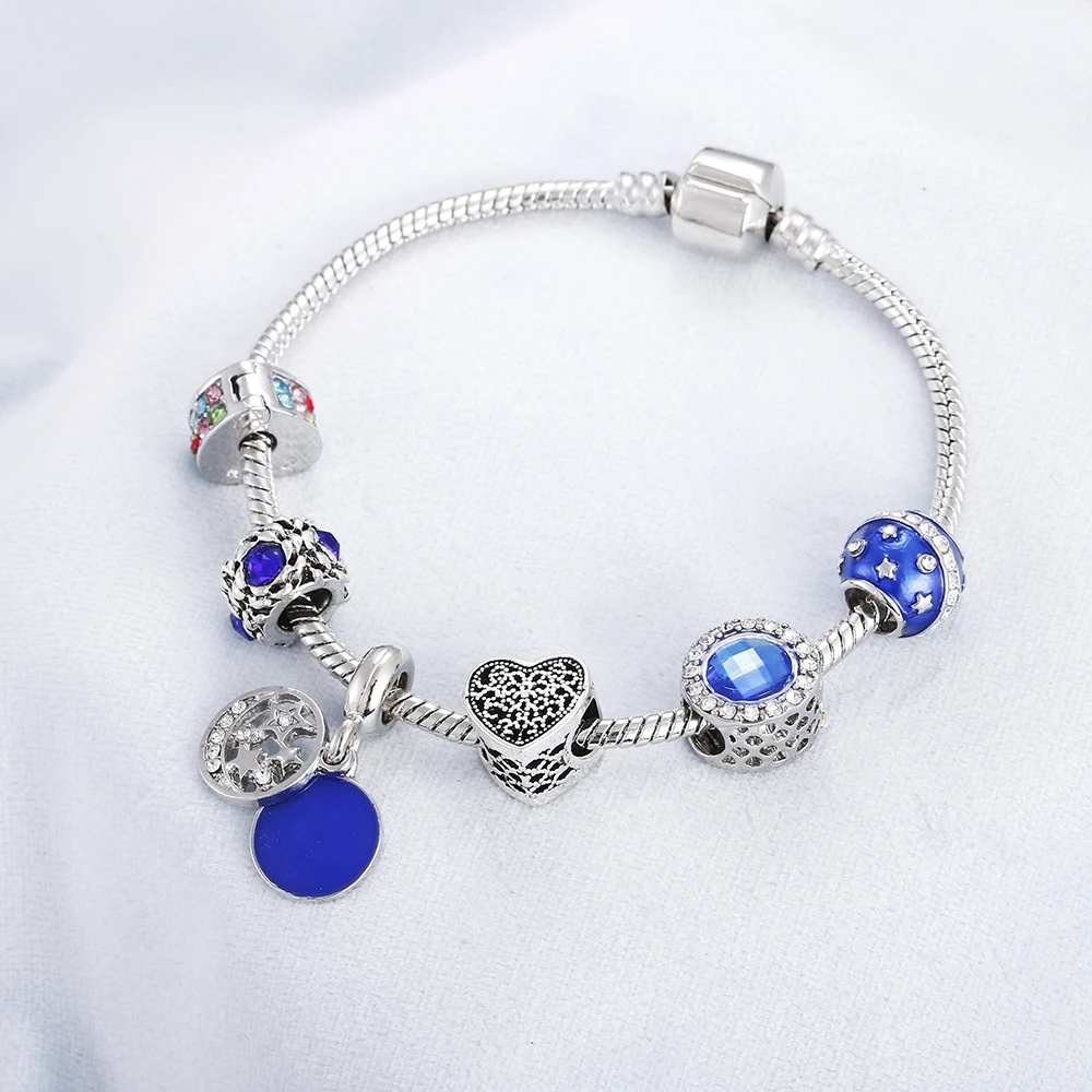 Silver Color Charm Bracelets Bangles With Key Blue Crystal Heart Flower Bead Women Fit Brand Bracelet Jewelry Gift Dropshipping
Silver Color Charm Bracelets Bangles With Key Blue Crystal Heart Flower Bead Women Fit Brand Bracelet Jewelry Gift Dropshipping