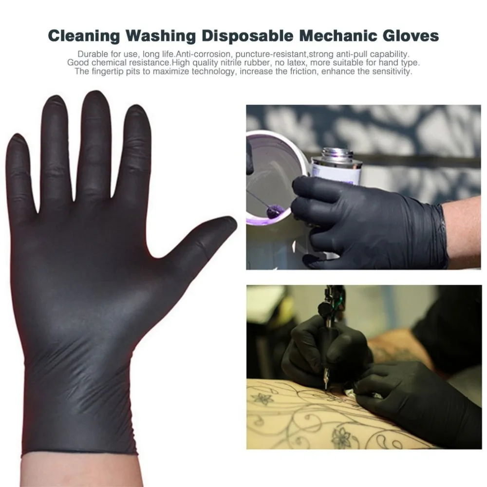 

100 PCS Household Cleaning Washing Working Gloves Disposable Black Nitrile Laboratory Durable Anti-corrosion Anti-Static mitten