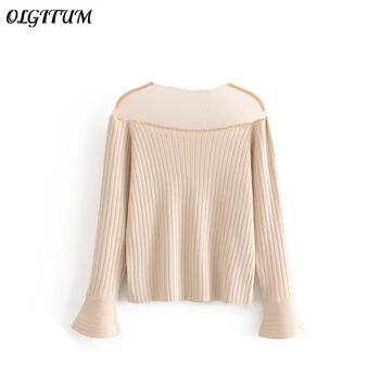 Fashion Tops 2019 New Autumn/Winter Pullover Sexy Mesh Stitching Trumpet Sleeve Knitted Sweater Women Sweet Elegant Slim Sweater
Fashion Tops 2019 New Autumn/Winter Pullover Sexy Mesh Stitching Trumpet Sleeve Knitted Sweater Women Sweet Elegant Slim Sweater