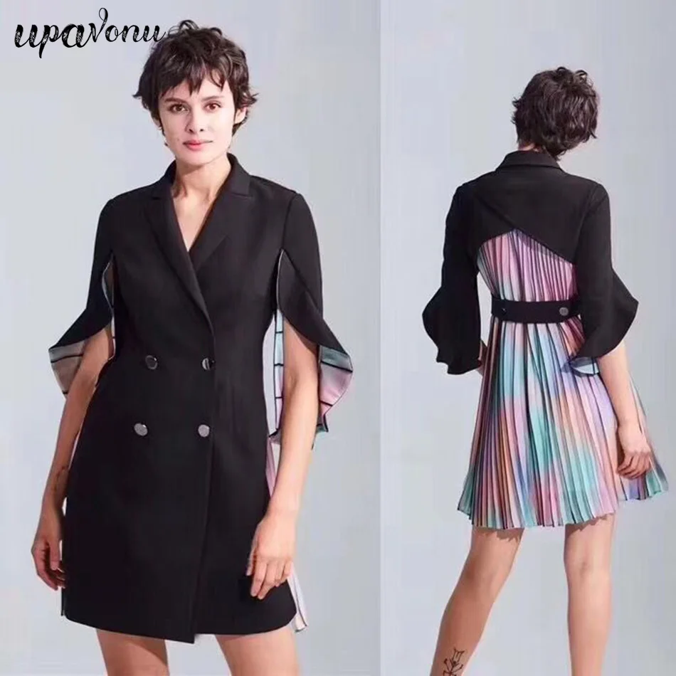 2019 new temperament pleated stitching chiffon double-breasted suit-style dress short slim slim casual back colorful dress
2019 new temperament pleated stitching chiffon double-breasted suit-style dress short slim slim casual back colorful dress