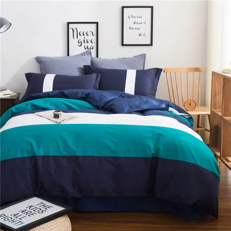 Dark Blue Green White Solid Wide Stripe Pattern 40 Count Cotton Pure Color Satin Bedding Set 3/4 Duvet Cover Set Bed Linen Soft
Dark Blue Green White Solid Wide Stripe Pattern 40 Count Cotton Pure Color Satin Bedding Set 3/4 Duvet Cover Set Bed Linen Soft