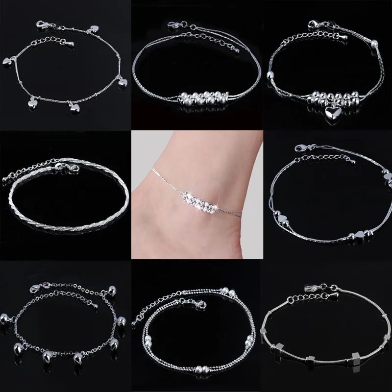 

Women Beaded Silver Plated Anklet Heart/Daisy Flower/Hemp Rope/Bell Foot Chain Ankle Bracelet Barefoot Sandals Summer Jewelry