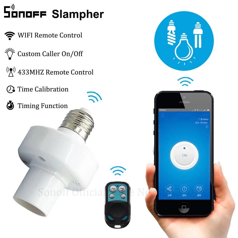 Sonoff Slampher RF 433MHz Wireless Control Light Holder E27 Universal WiFi Light Lamp Bulbs Holder Smart Home Switch IOS Android
Sonoff Slampher RF 433MHz Wireless Control Light Holder E27 Universal WiFi Light Lamp Bulbs Holder Smart Home Switch IOS Android