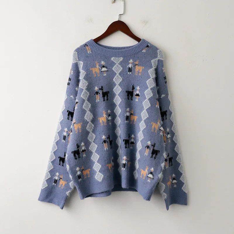 Winter Cartoon Printed Sweater Womens Top Lovely Mohair Pattern Print Sweaters Knitted Casual Fashion Pullover Women Jumper
Winter Cartoon Printed Sweater Womens Top Lovely Mohair Pattern Print Sweaters Knitted Casual Fashion Pullover Women Jumper