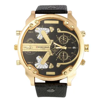 

Shiweibao A3137 Big Dial DZ style Male Dual Movt Quartz Watch Leather Band Men Military Wristwatch relogio masculino