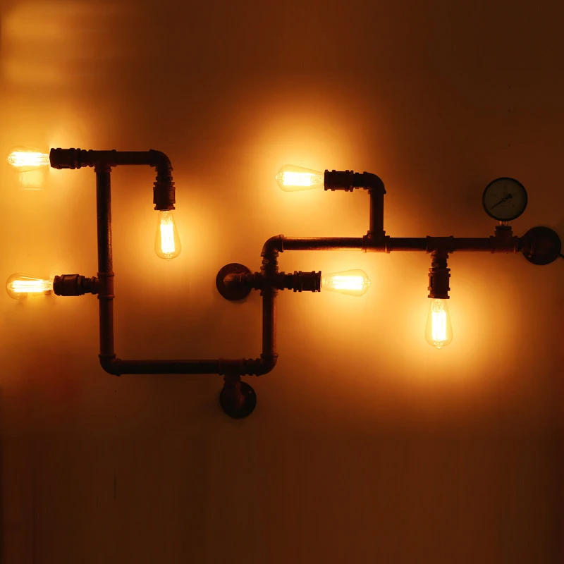 American Country Style Industrial Black Painted Water Pipe Wall Lamp with E27 Edison Bulbs for Bar Cafe Club Decoration
American Country Style Industrial Black Painted Water Pipe Wall Lamp with E27 Edison Bulbs for Bar Cafe Club Decoration
