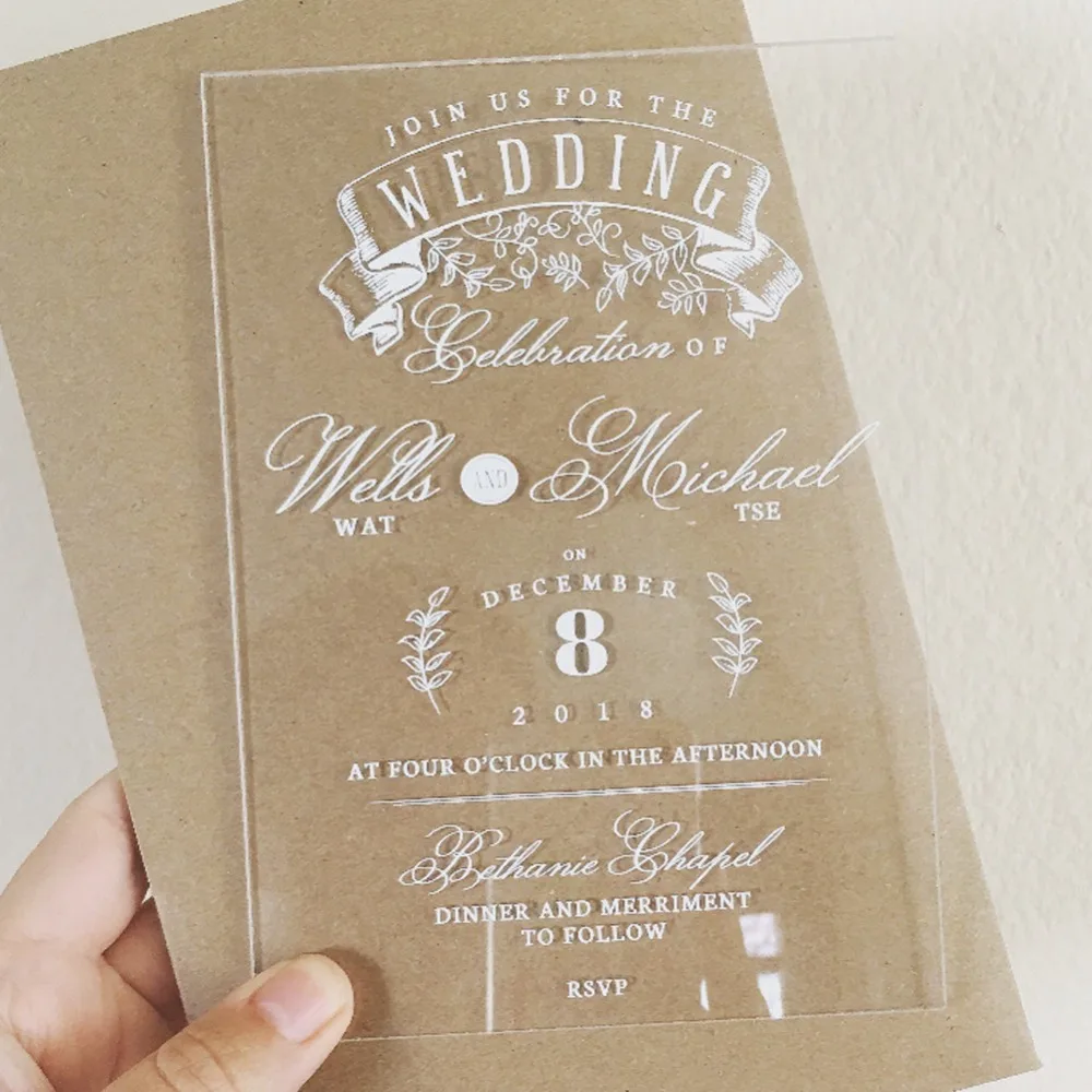 50pcs Custom Printing Acrylic Wedding Invitation Card For Guests Clear Greeting Card Party Invite
50pcs Custom Printing Acrylic Wedding Invitation Card For Guests Clear Greeting Card Party Invite
