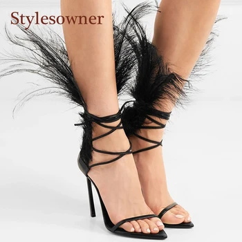 Stylesowner Ankle Strappy Long Feather Lady T-show Summer Sandal Shoe Chic Sexy Pointed Open Toe Party Shoes Fur Dance Sandals
Stylesowner Ankle Strappy Long Feather Lady T-show Summer Sandal Shoe Chic Sexy Pointed Open Toe Party Shoes Fur Dance Sandals