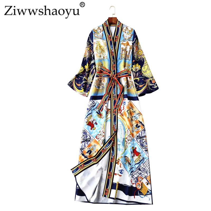 Ziwwshaoyu Loose Sexy Split Long section dress Vintage V-Neck Print Sashes 2018 Autumn high quality New Dress
Ziwwshaoyu Loose Sexy Split Long section dress Vintage V-Neck Print Sashes 2018 Autumn high quality New Dress