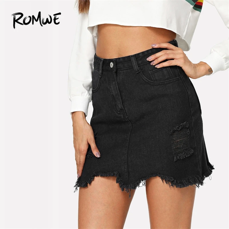 ROMWE Black Casual Ripped Split Denim Skirt 2019 Spring Mid Waist Straight Short Denim Skirts Woman Plain Sexy Pencil Skirt
ROMWE Black Casual Ripped Split Denim Skirt 2019 Spring Mid Waist Straight Short Denim Skirts Woman Plain Sexy Pencil Skirt