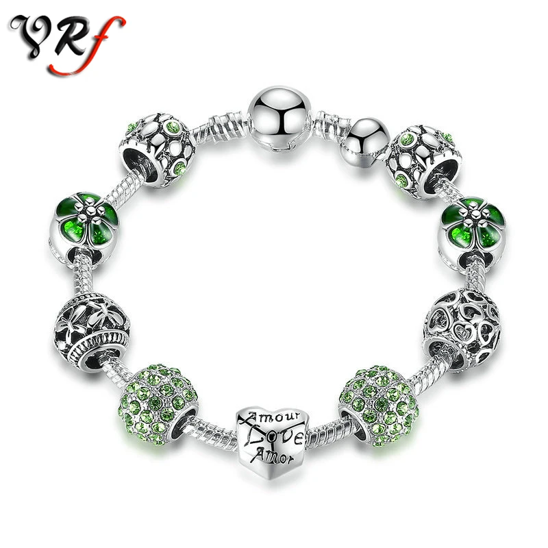 VRf брендовый Оригинальный модный Серебряный Зеленый браслет с кристаллами для