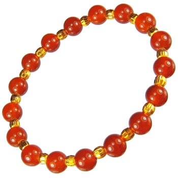 

New Pure 999 24K Yellow Gold Chain Red Agate Women Bead Bracelet 6.3inch