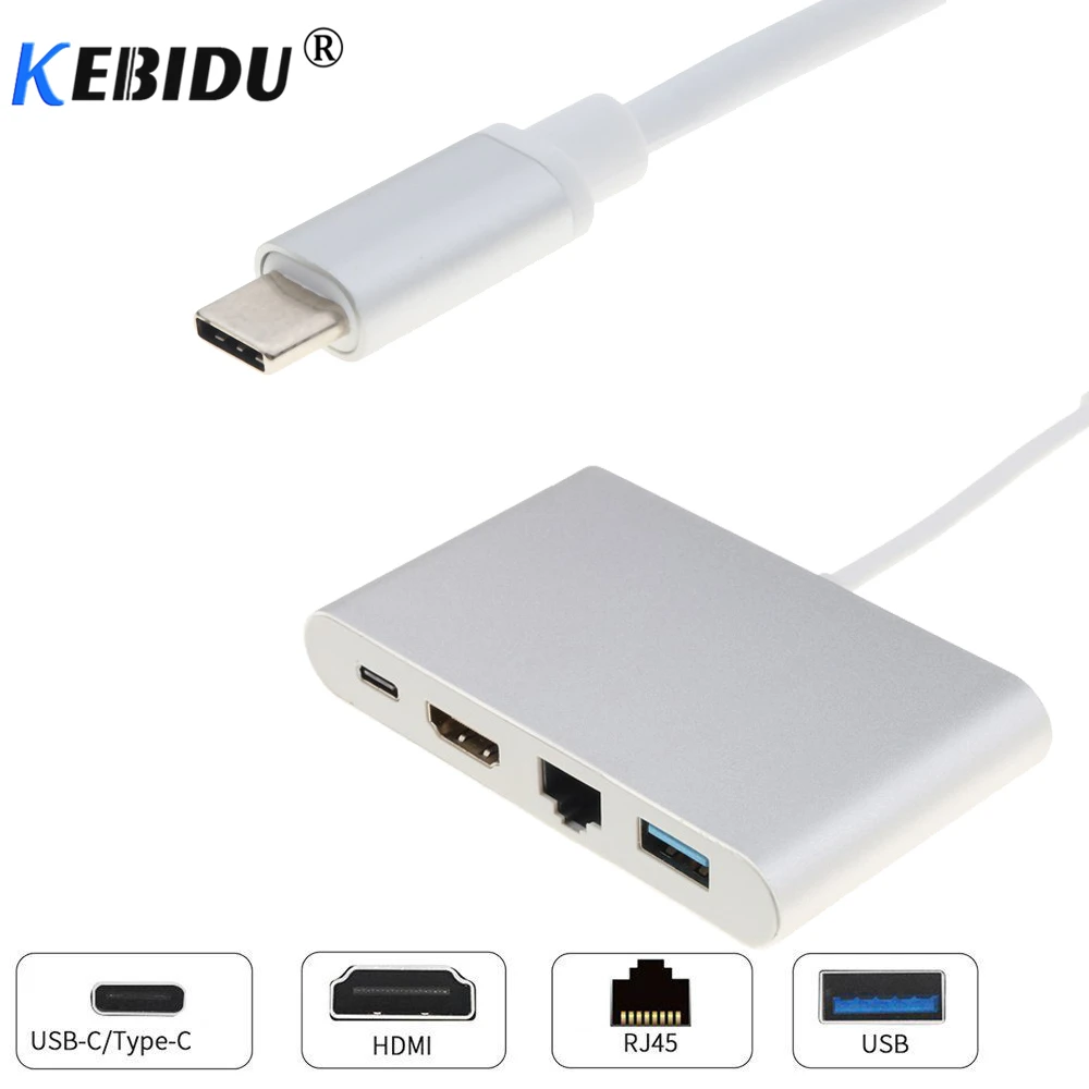 Kebidu 4 в 1 USB C концентратор адаптер 3 Тип к HDMI 4K + RJ45 порт 0 конвертер для Macbook HDTV Chromebook|