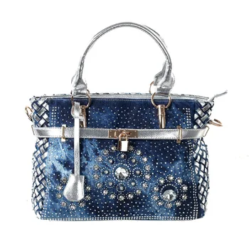 women denim shoulder bag luxury rhinestone handbag casual tote bag lady crossbody bag Gold/Silver
women denim shoulder bag luxury rhinestone handbag casual tote bag lady crossbody bag Gold/Silver