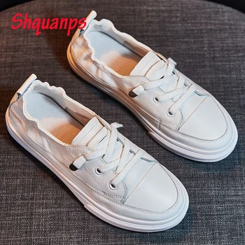 

White Shoes Women Scarpe Donna Casual Flat Shoes Leather Trainers Female Sneakers Chaussures Femmes T Nouveau 2019 Ladies Shoes