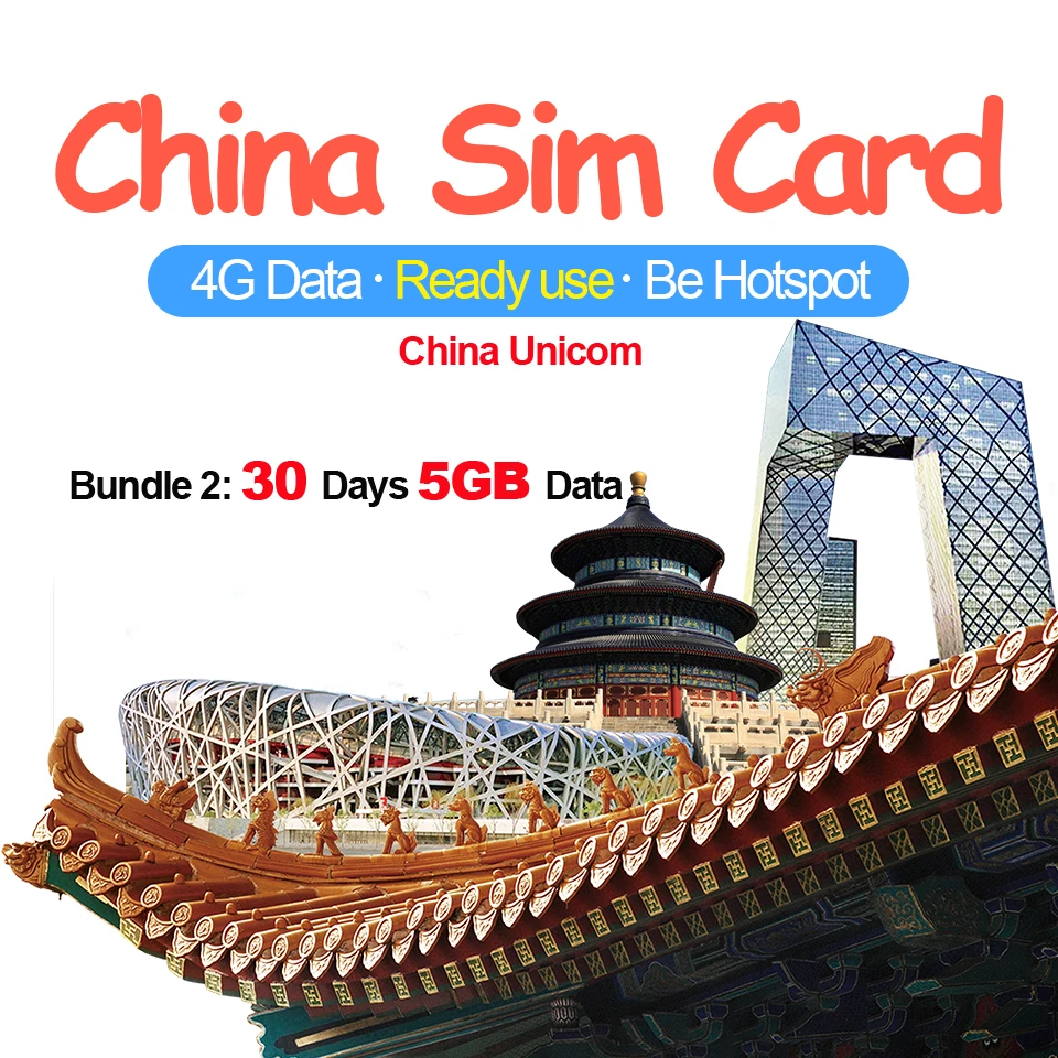 Предоплаченная китайская / туристическая сим карта 30 дней 5 ГБ 4G Данные China Unicom