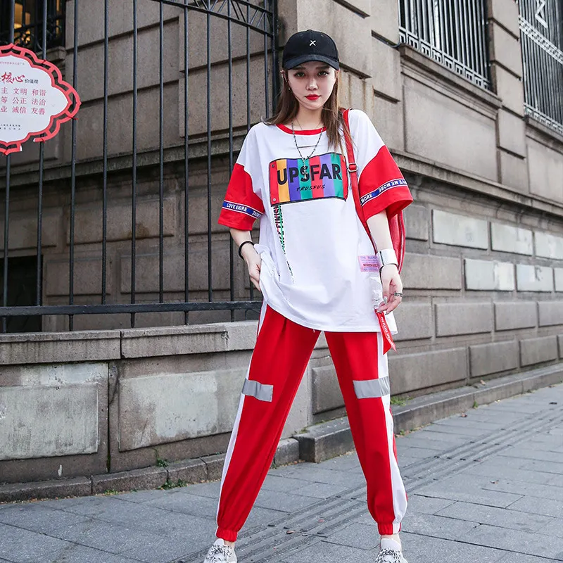 Summer 2019 New Loose Hip-hop Women Red 2 piece Dance Set Woman Holes Two Piece Set Top and Pants
Summer 2019 New Loose Hip-hop Women Red 2 piece Dance Set Woman Holes Two Piece Set Top and Pants