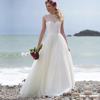 White Ivory vestido de noiva A line Crew Sleeveless Appliques Backless Ivory Lace Bridal Dresses Cheap Beach Wedding Dresses
White Ivory vestido de noiva A line Crew Sleeveless Appliques Backless Ivory Lace Bridal Dresses Cheap Beach Wedding Dresses