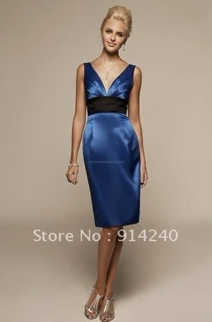 Sale Sheath V-Neck Tea Length Taffeta Bridesmaid Dress/Evening Dress With Sash | Свадьбы и торжества