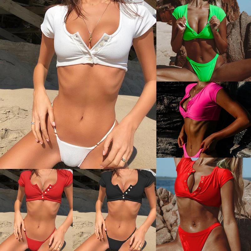 Push Up Bikini 2019 Women Sports Set Female Panties Swimsuit Button Bikini Thong Solid Swimsuit Women Red White Black Swimwear
Push Up Bikini 2019 Women Sports Set Female Panties Swimsuit Button Bikini Thong Solid Swimsuit Women Red White Black Swimwear