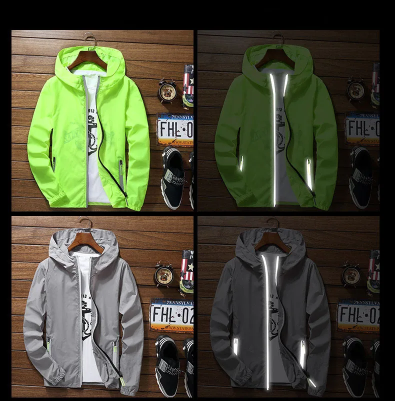 Aolamegs Men Sunscreen Jackets Hooded Thin Coat Zipper Reflective Jacket Quick dry Windbreaker Outwear Large Size 5XL 6XL 7XL (9)