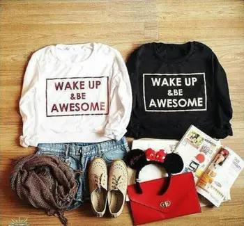 WAKE UP&BE AWESOME Letters Print Women Sweatshirt Jumper Casual Hoodies For Lady Funny Black White Street Tumblr TZ2-119
WAKE UP&BE AWESOME Letters Print Women Sweatshirt Jumper Casual Hoodies For Lady Funny Black White Street Tumblr TZ2-119
