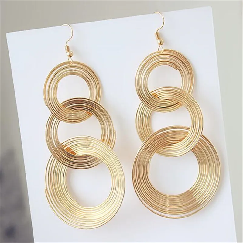 Punk Gold Colour Silver plated coil Big Geometric 3Circle Metal Long Dangle Earrings For Women Bohemian Party Exaggerated item
Punk Gold Colour Silver plated coil Big Geometric 3Circle Metal Long Dangle Earrings For Women Bohemian Party Exaggerated item