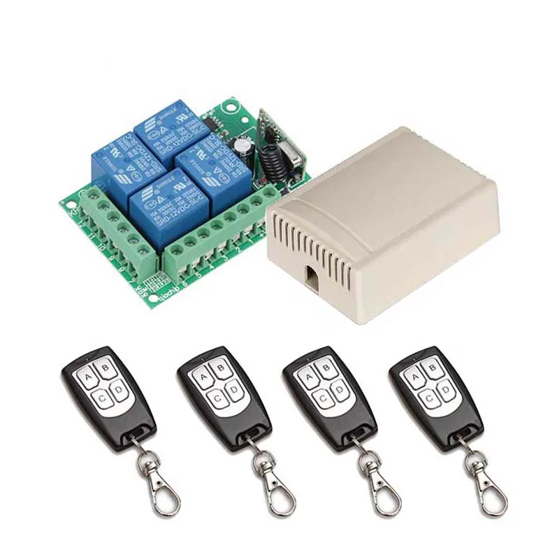 rf 433Mhz Universal Wireless Remote Control Switch DC 12V 4 CH RF Relay Receiver Module + 4pcs RF Remote 433 Mhz Transmitter Diy
rf 433Mhz Universal Wireless Remote Control Switch DC 12V 4 CH RF Relay Receiver Module + 4pcs RF Remote 433 Mhz Transmitter Diy
