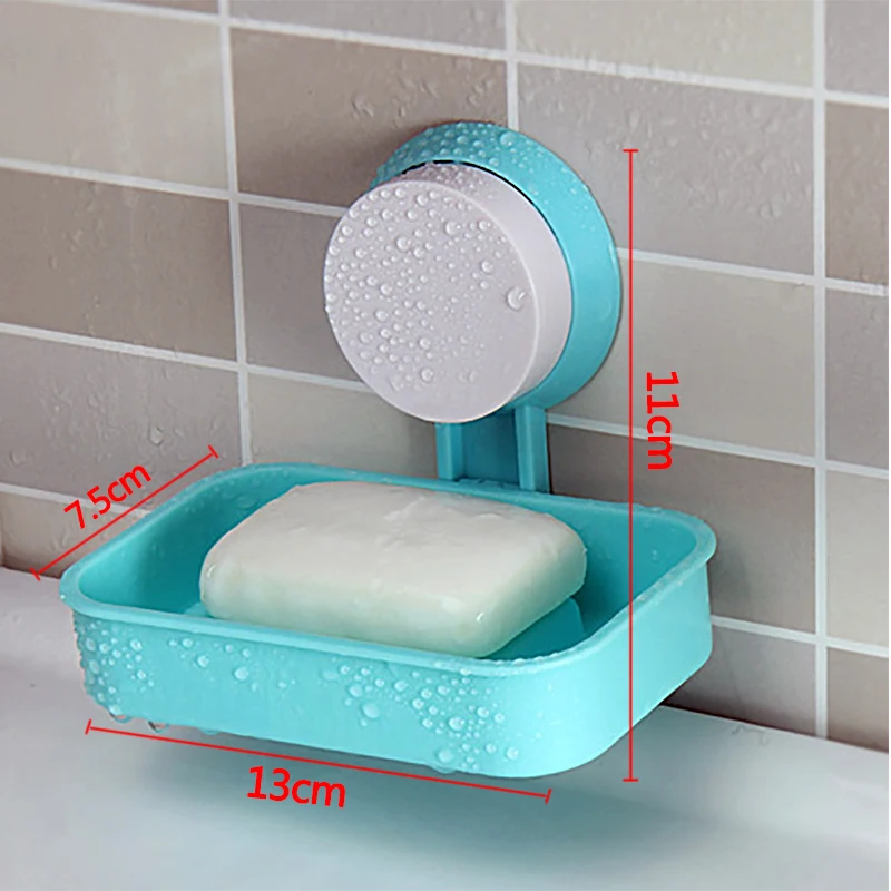 1PCS Soap Dish Strong Suction Cup Wall Tray Holder Storage Box Bathroom Shower Tool 4 Colors