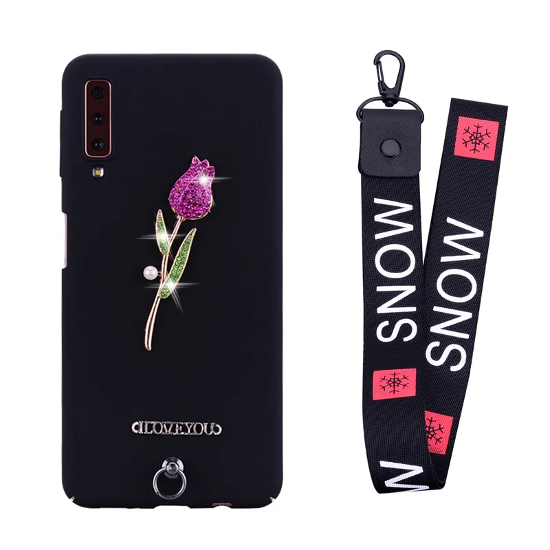 For Samsung Galaxy A70 A50 Case Cover Hard Silicone SM-A505F Rose Wrist strap Phone A7 2018 A750 telefon | Мобильные телефоны и