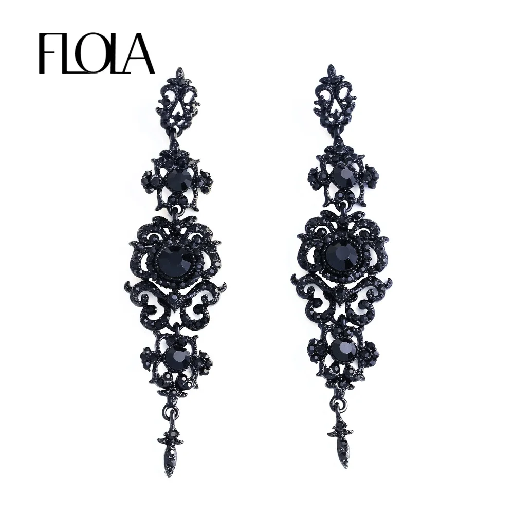 FLOLA Vintage Black Earrings with Stones Long Chandelier Drop Earrings Gothic Fashion Jewelry Earrings for Women ersk02
FLOLA Vintage Black Earrings with Stones Long Chandelier Drop Earrings Gothic Fashion Jewelry Earrings for Women ersk02