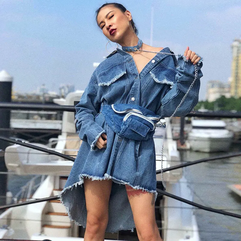 Long Denim Jacket For Women Lapel Long Sleeve Irregular Hem Tassel Casual Jacket Female With Waist Bag 2019 Spring Fashion 132
Long Denim Jacket For Women Lapel Long Sleeve Irregular Hem Tassel Casual Jacket Female With Waist Bag 2019 Spring Fashion 132