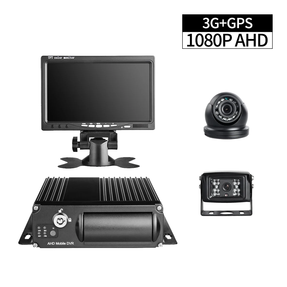 

1080P 3G GPS Truck DVR Recorder,4ch SD MDVR with AHD 2.0MP Mini Dome Camera Rear Camera 7inch Monitor Remote Viewing GPS Track