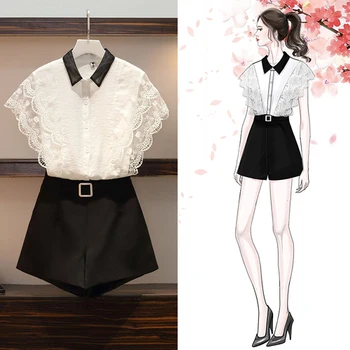 Lace Sleeveless Shorts Suit Single Breasted Turn-down Collar Two Piece Set Top And Pants Office Lady Sweet Women Sets Clothes
Lace Sleeveless Shorts Suit Single Breasted Turn-down Collar Two Piece Set Top And Pants Office Lady Sweet Women Sets Clothes