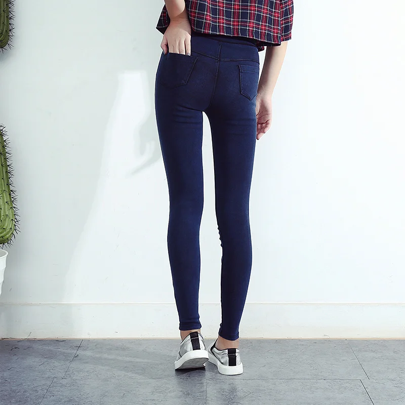 BIVIGAOS Women Jeans Leggings Casual Fashion Skinny Slim Washed Jeggings Thin High Elastic Denim Legging Pencil Pants For Women 35