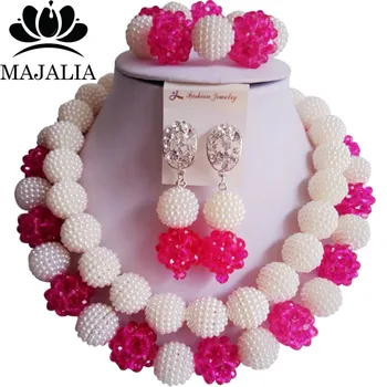 Majalia Fashion Nigeria Wedding African Jewelry Set White and Hot pink Crystal Plastic Pearl Necklace Bride Jewelry Sets 2CY012
Majalia Fashion Nigeria Wedding African Jewelry Set White and Hot pink Crystal Plastic Pearl Necklace Bride Jewelry Sets 2CY012