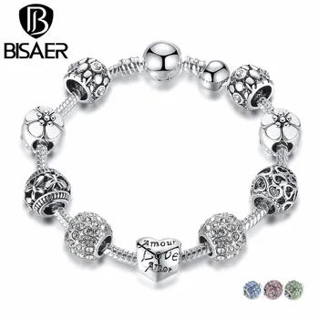BISAER Antique Silver Color Charm Bracelet & Bangle with Love and Flower Crystal Ball Women Wedding Valentine's Day Gift WEU1455
BISAER Antique Silver Color Charm Bracelet & Bangle with Love and Flower Crystal Ball Women Wedding Valentine's Day Gift WEU1455
