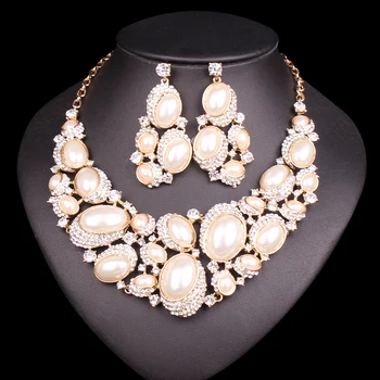 Fashion Bridal Jewelry Sets Imitation Pearl Necklace & Earrings set for Bride Party Engagement Wedding Costume Accessories Women
Fashion Bridal Jewelry Sets Imitation Pearl Necklace & Earrings set for Bride Party Engagement Wedding Costume Accessories Women