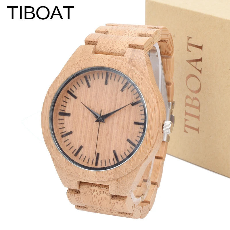 Relogio masculino tiboat модные Для мужчин часы Дизайн деревянные Японский кварцевый 2035