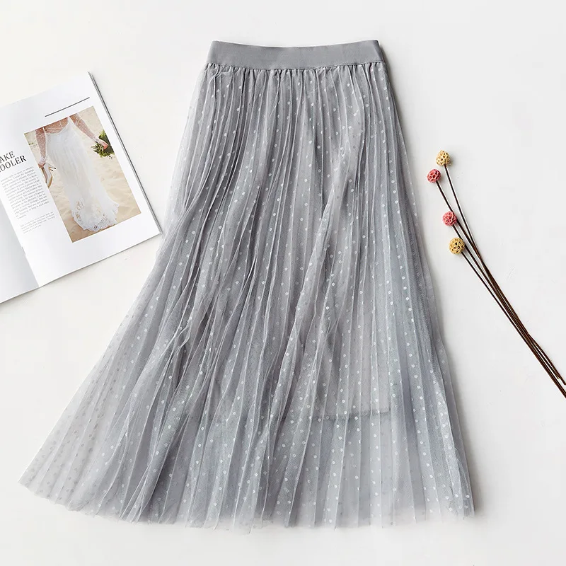 Fashion Elegant Lace Long Skirts Womens Korean Summer New Solid Color Dot Fairy Lolita Slim Thin Pleated Skirt Faldas Mujer 2019
Fashion Elegant Lace Long Skirts Womens Korean Summer New Solid Color Dot Fairy Lolita Slim Thin Pleated Skirt Faldas Mujer 2019
